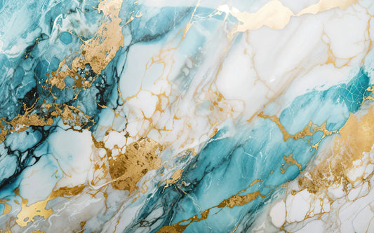 декоративен стенен панел - Marble-like texture with blue, white, and gold colors
